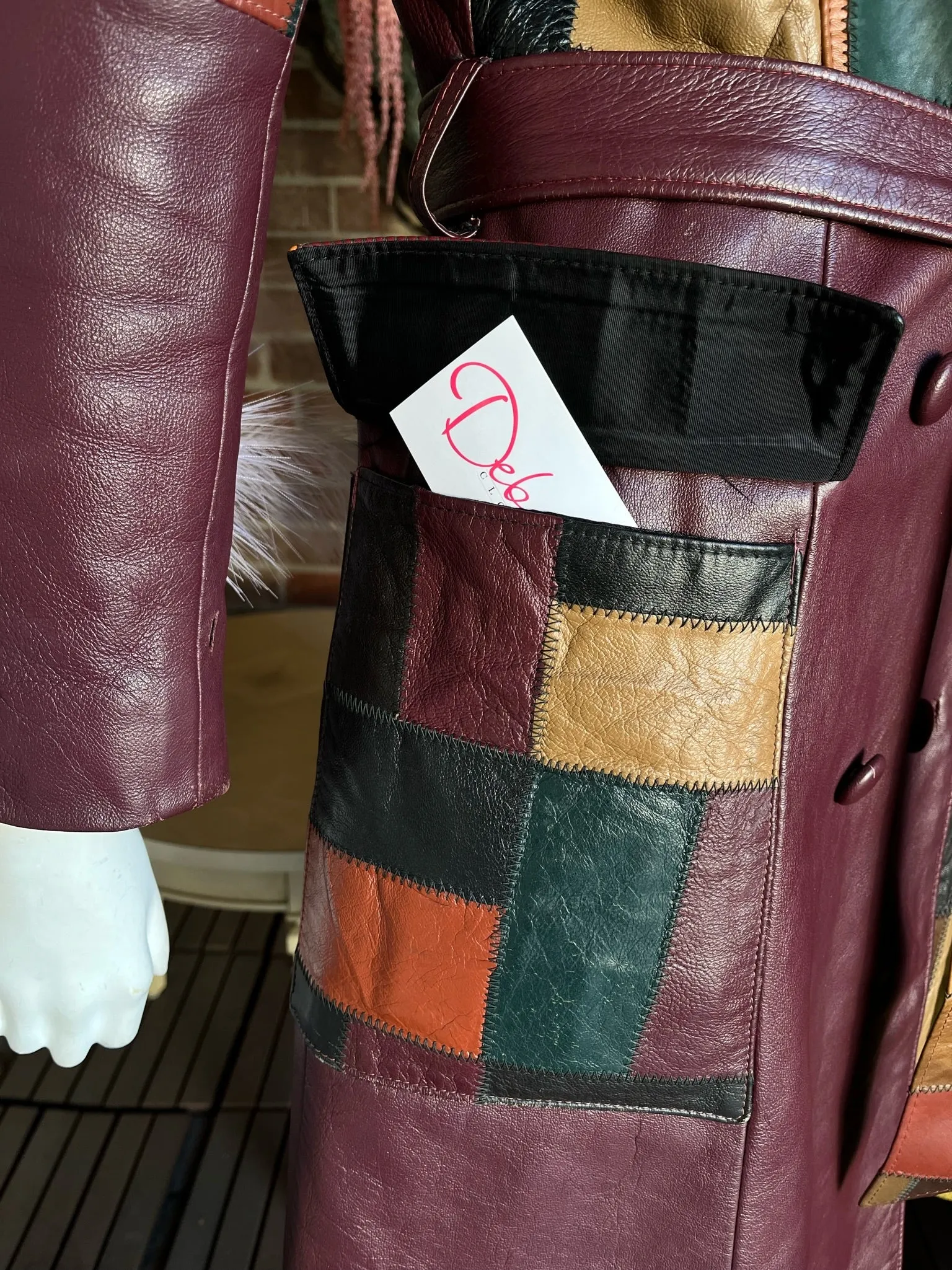 1970s Burgundy Ox Blood Patchwork Leather Trench