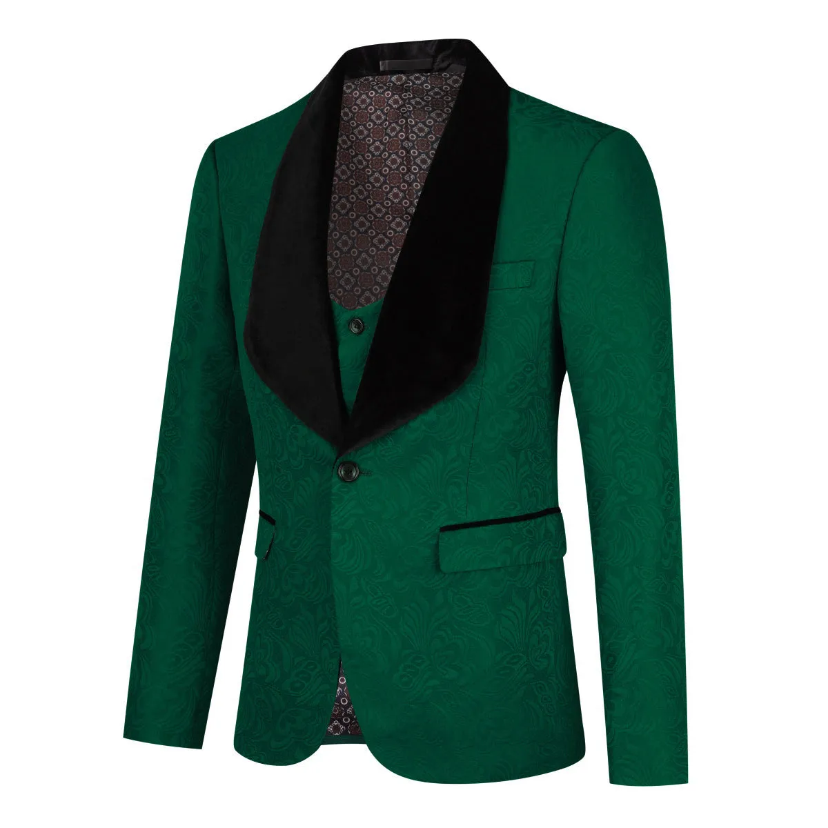 3-Piece Paisley Suit Shawl Collar Suit Green