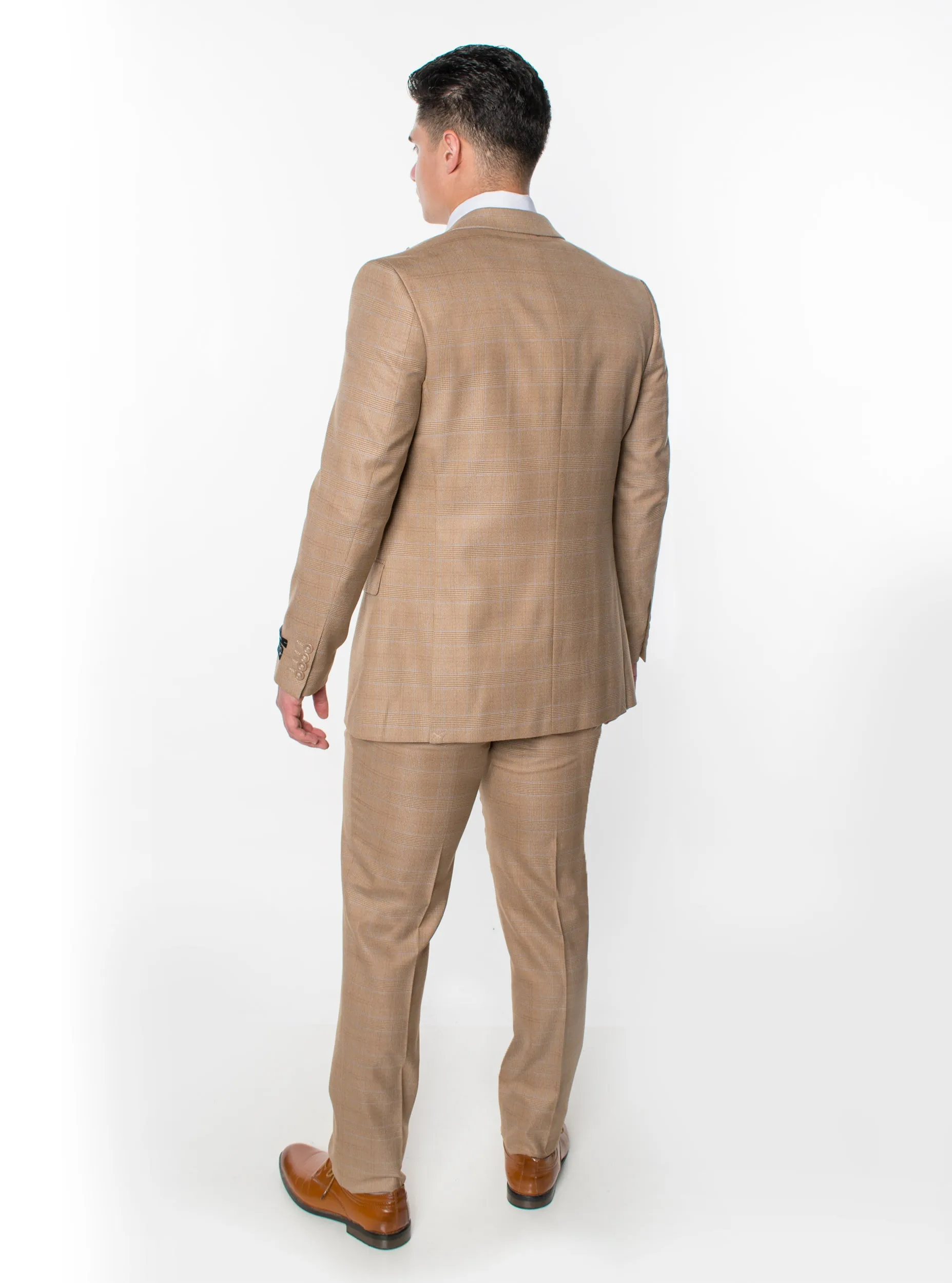 3 Piece Plaid Suit - Brown (127012)