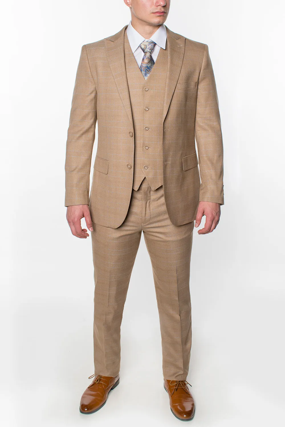 3 Piece Plaid Suit - Brown (127012)