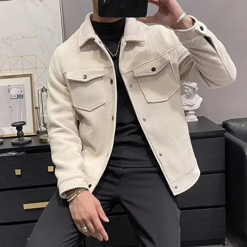 Advbridge men fall outfits casual Winter Woolen Coat Men's Short Lapel Autumn and Winter New Fashion Brand Light Mature Men's Woolen Jacket