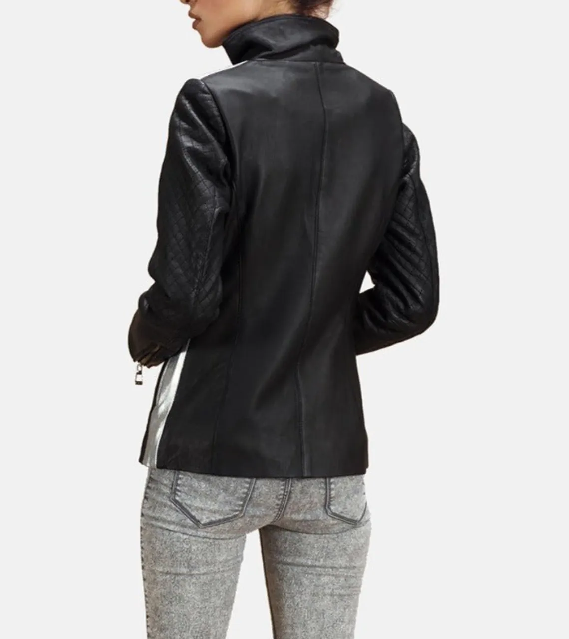 Alia Metallic Black Women's Biker Leather Jacket