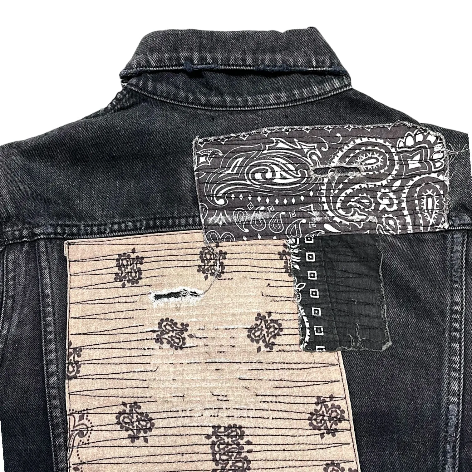 Amiri Bandana Art Patch Denim Jacket Aged Black