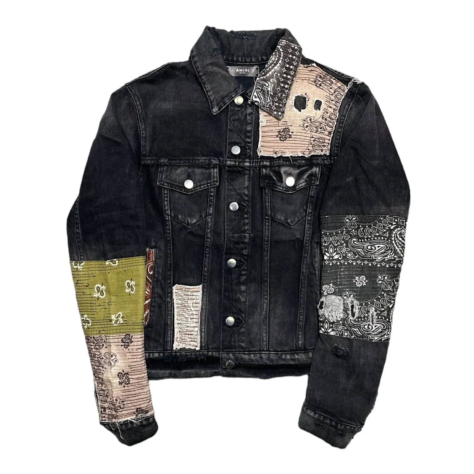 Amiri Bandana Art Patch Denim Jacket Aged Black