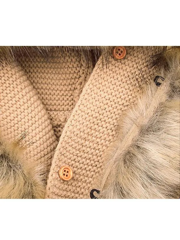 Animal Ears Warm Collar Hoodie Long Sleeve Coats Buttoned Knitted Wear Baby Cardigan