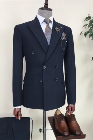 Archer Formal Navy Blue Double-Breasted Peaked Lapel Suit For Men