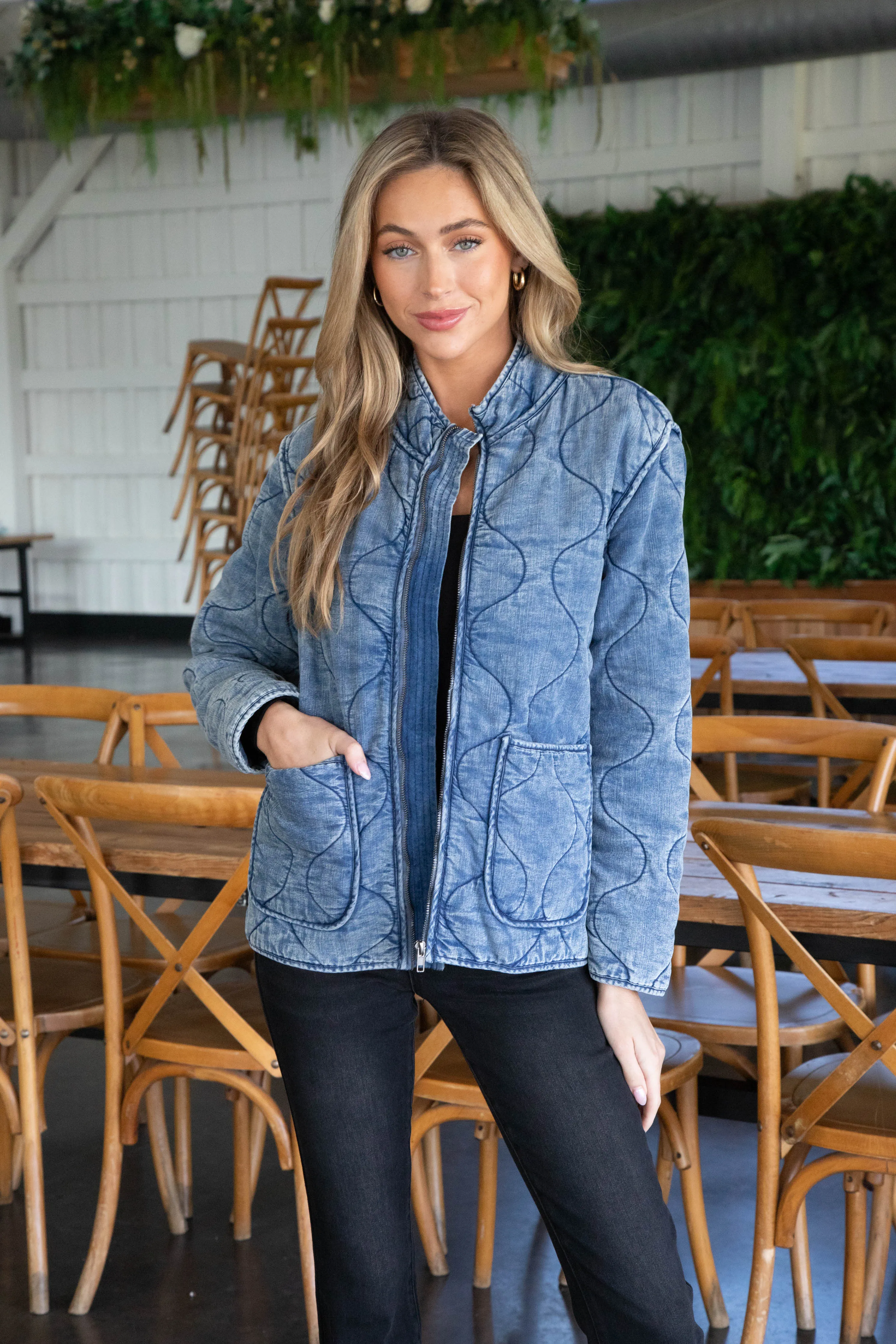 Ayra Snow Washed Quilted Jacket, Denim