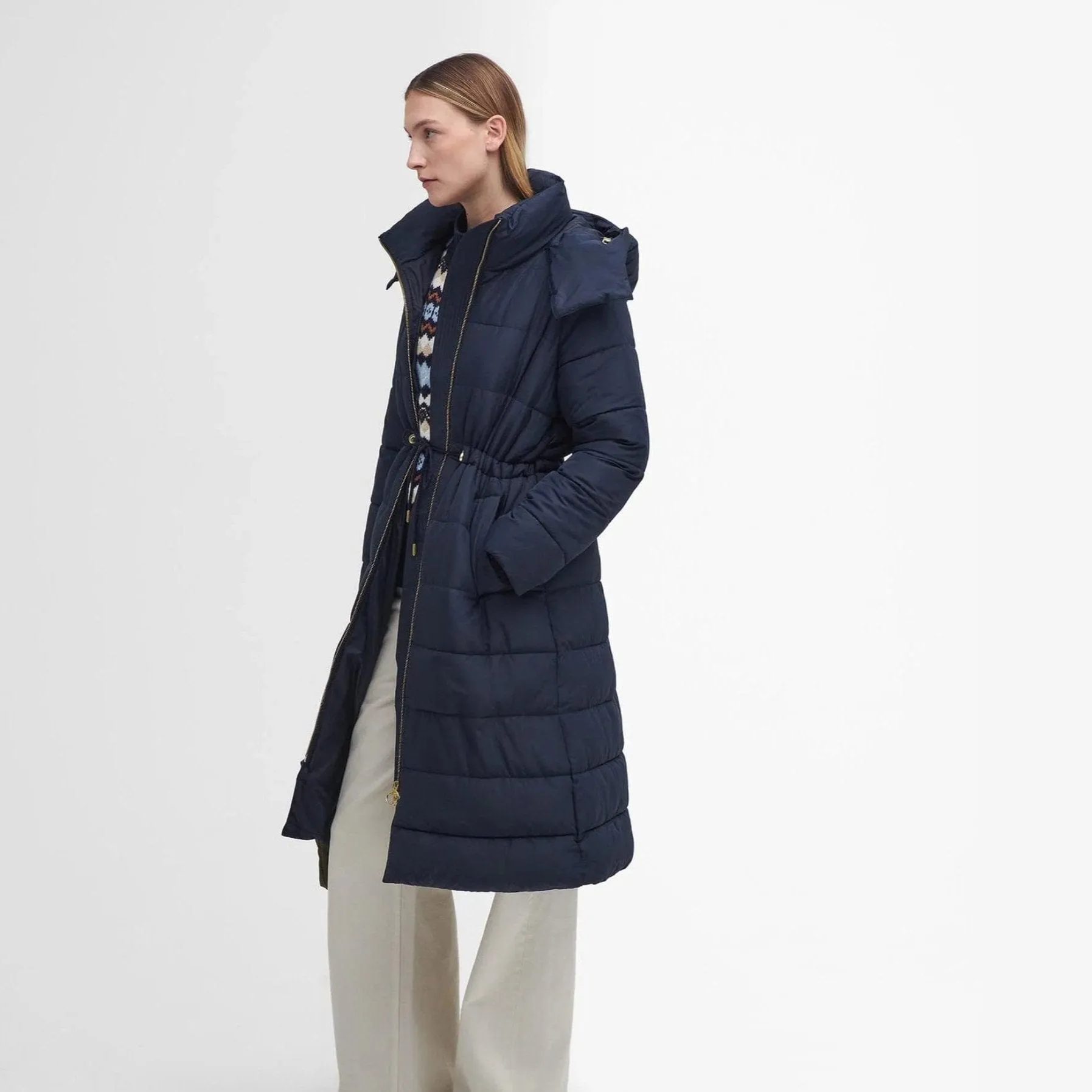 Barbour Mannue Puffer Jacket In Navy/Ancient Loden Tartan