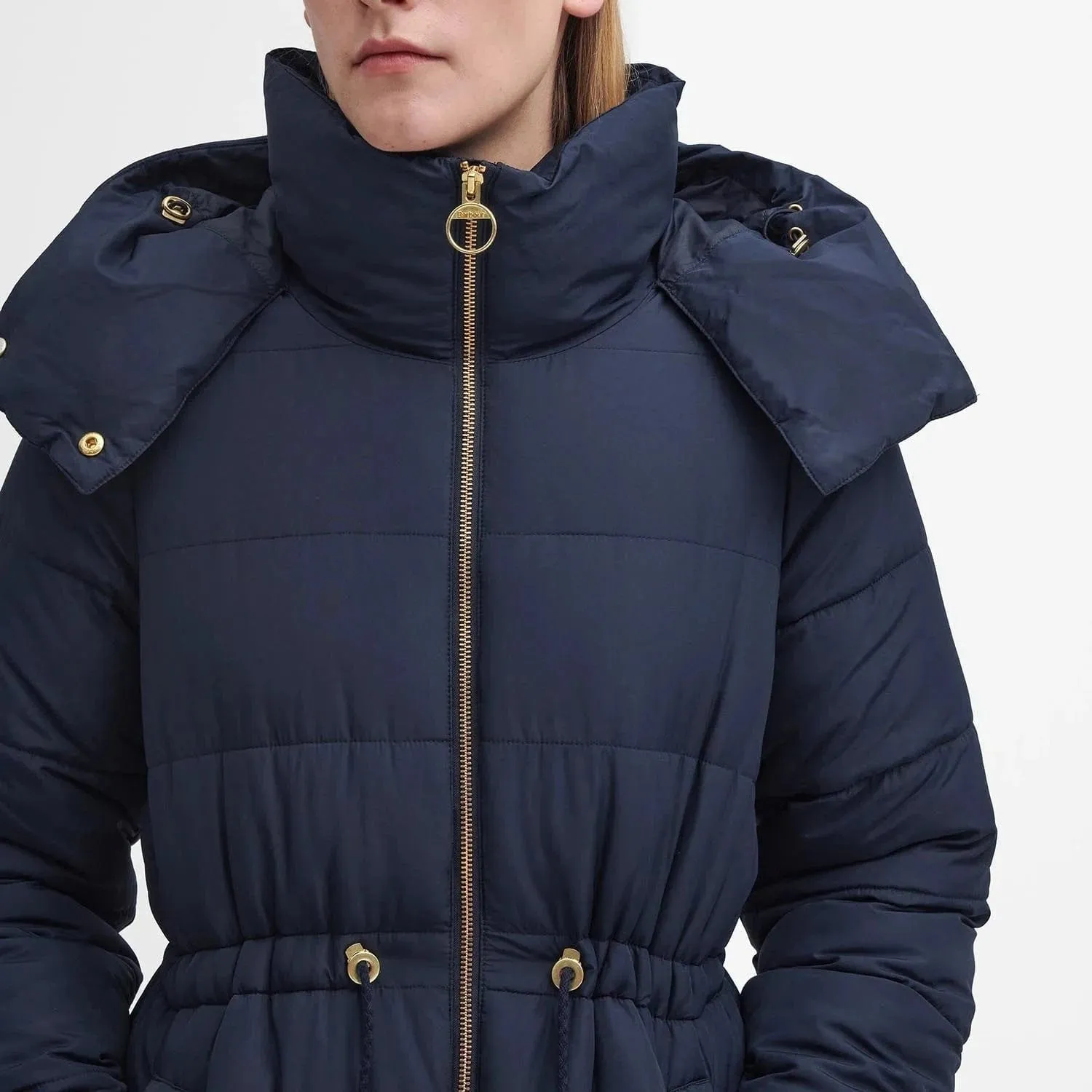 Barbour Mannue Puffer Jacket In Navy/Ancient Loden Tartan