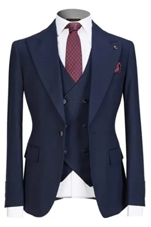 Barry Formal Navy Blue Three-Piece Peaked Lapel Business Suit for Men