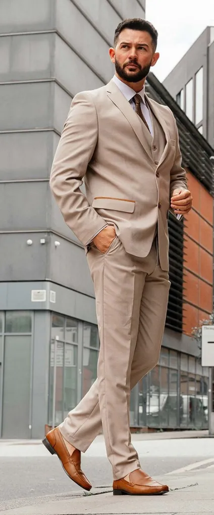 Beige 3 Piece Suit For Men's Beach Wedding Suit Slim Fit Suit Elegant Fashion Suit Dinner Suit Office Suit Bespoke