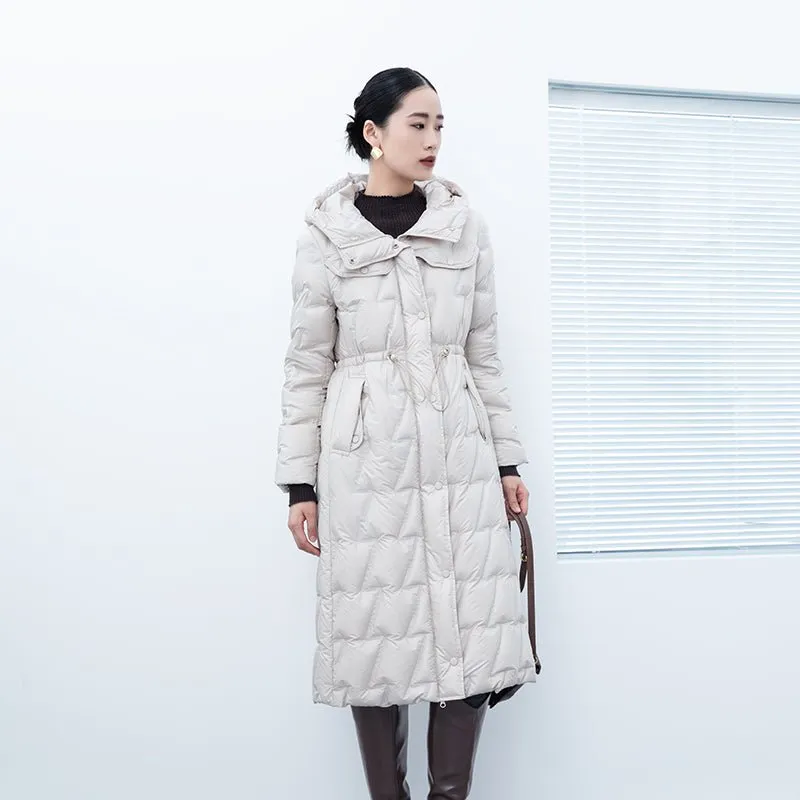 Beige Long Goose Down Jacket