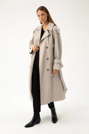 BEIGE TRENCHCOAT WITH DECORATIVE BELTS