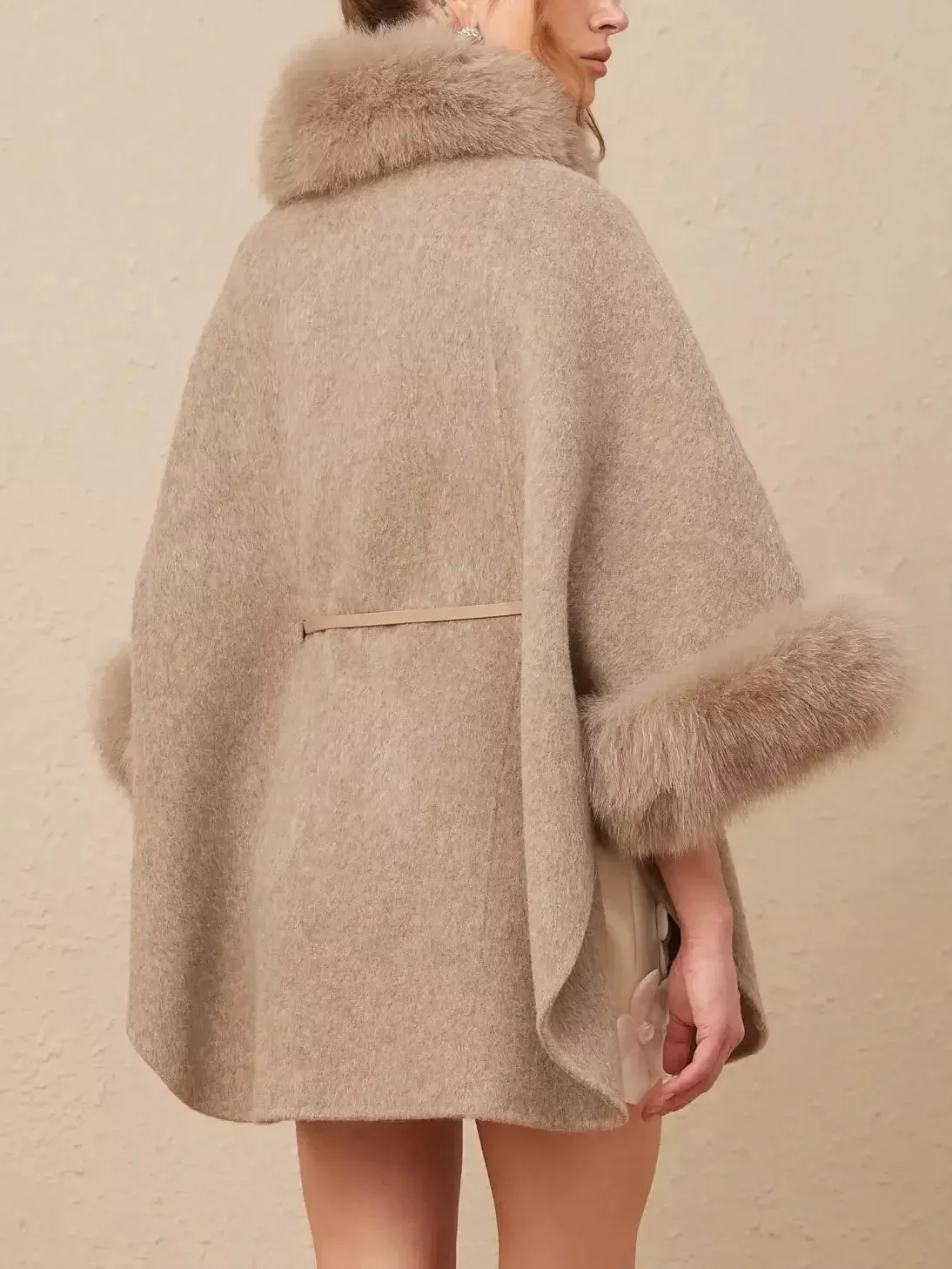 Belted Cashmere and Fur Cape Coat