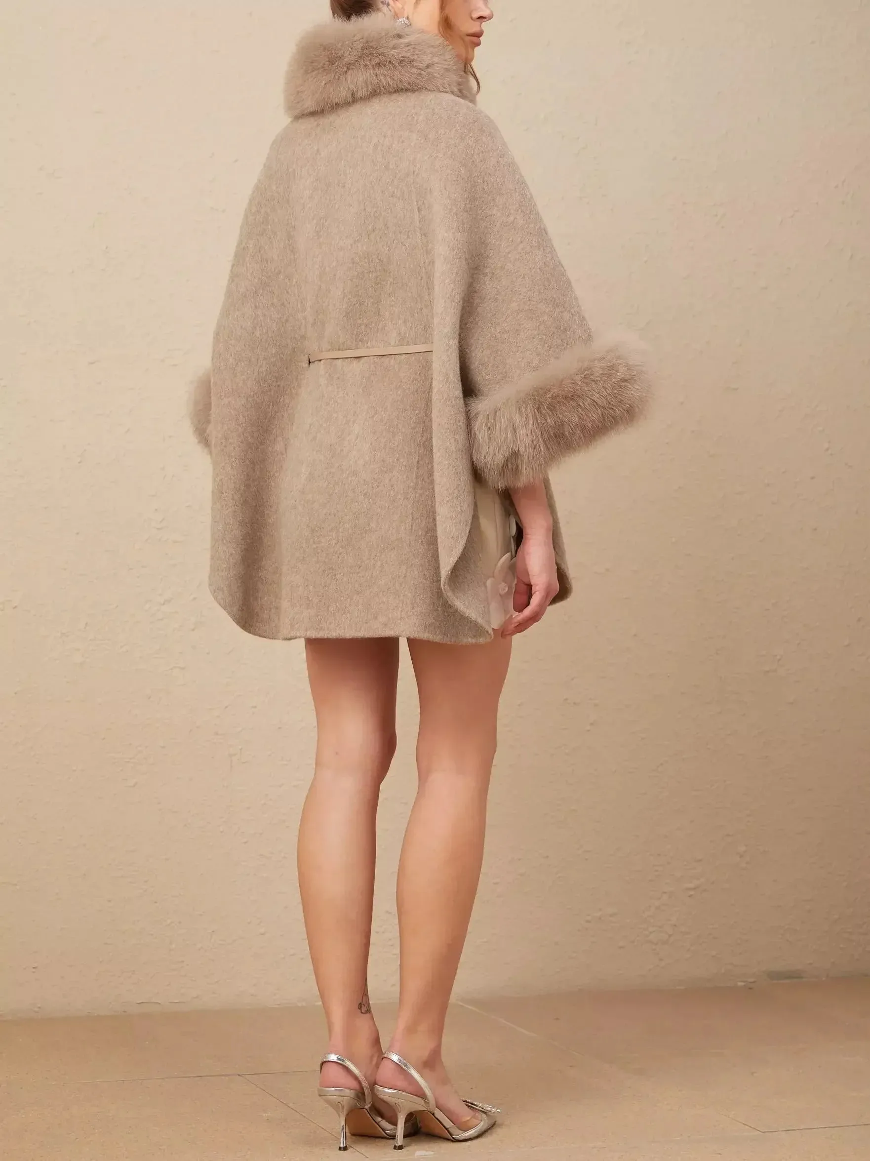 Belted Cashmere and Fur Cape Coat