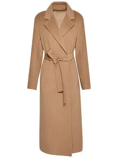 Belted Cashmere Wool Wrap Coat, Caramel