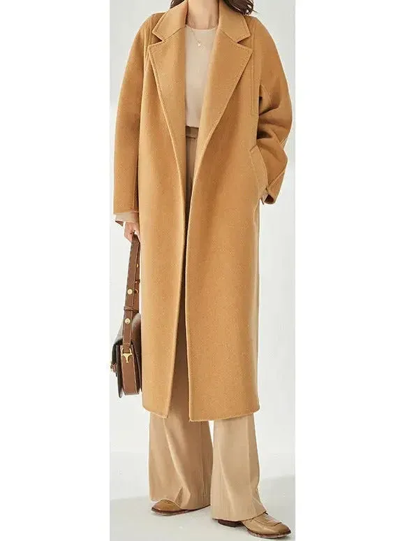 Belted Cashmere Wool Wrap Coat, Caramel