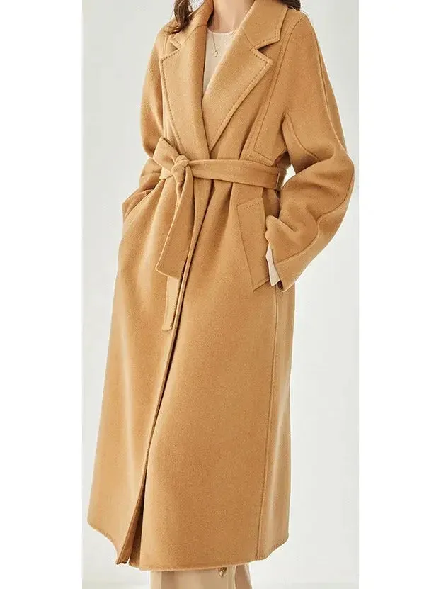 Belted Cashmere Wool Wrap Coat, Caramel