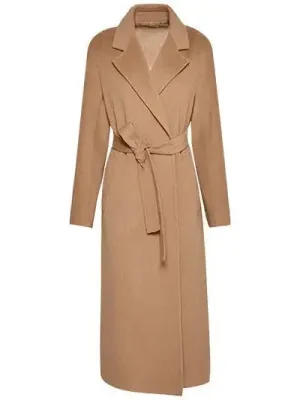 Belted Cashmere Wool Wrap Coat, Caramel