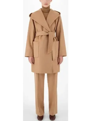 Belted Hooded Midi Coat in Camel