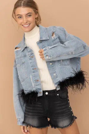 Black Denim Oversized Fur Crop Denim Jacket