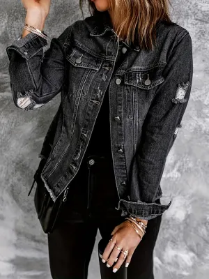 Black Distressed Denim Jacket