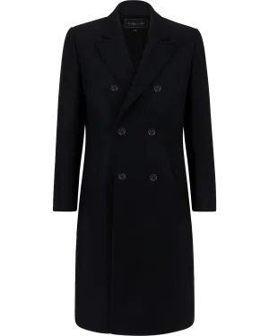 Black Double Breasted Wool Cashmere Long Overcoat