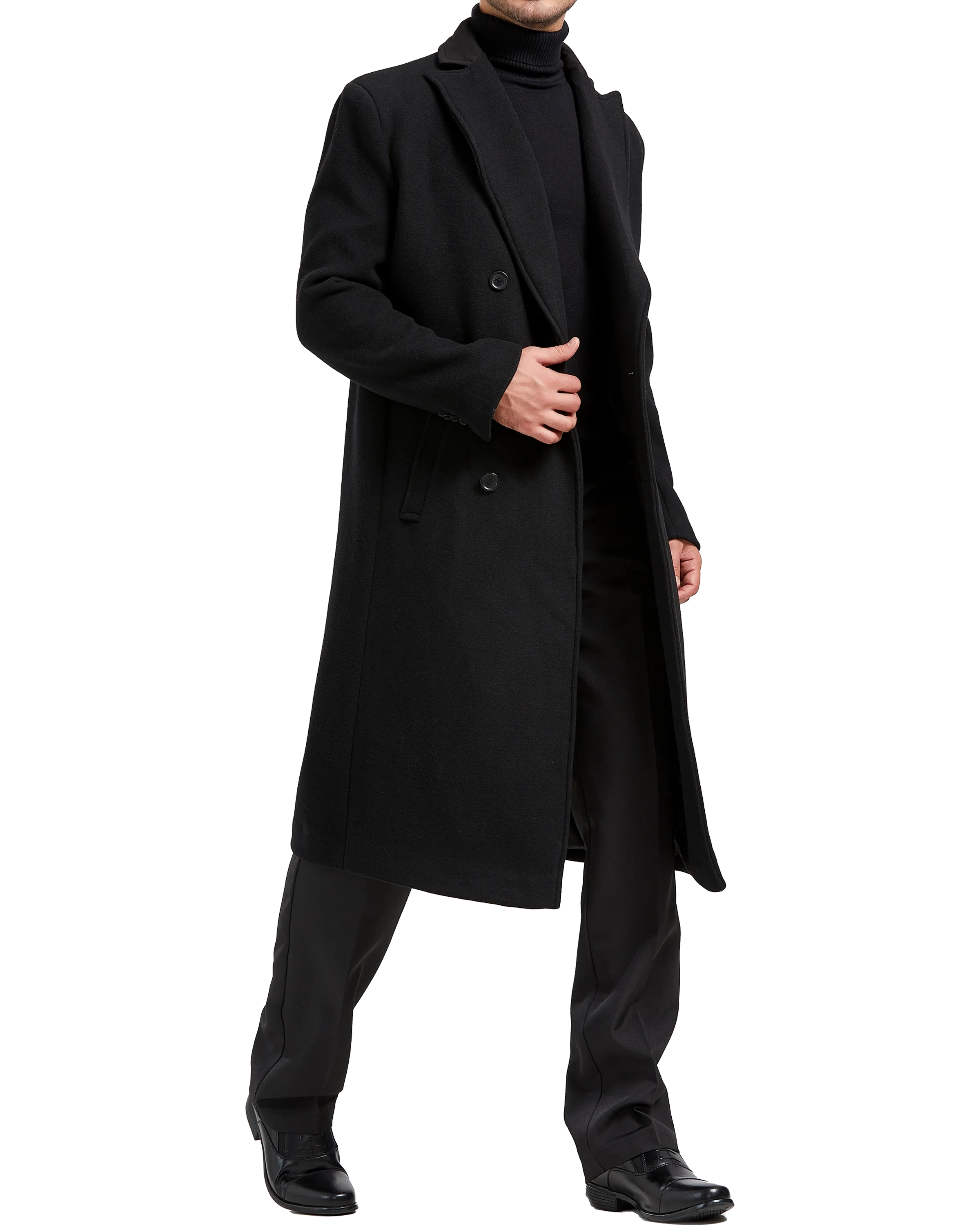 Black Double Breasted Wool Cashmere Long Overcoat