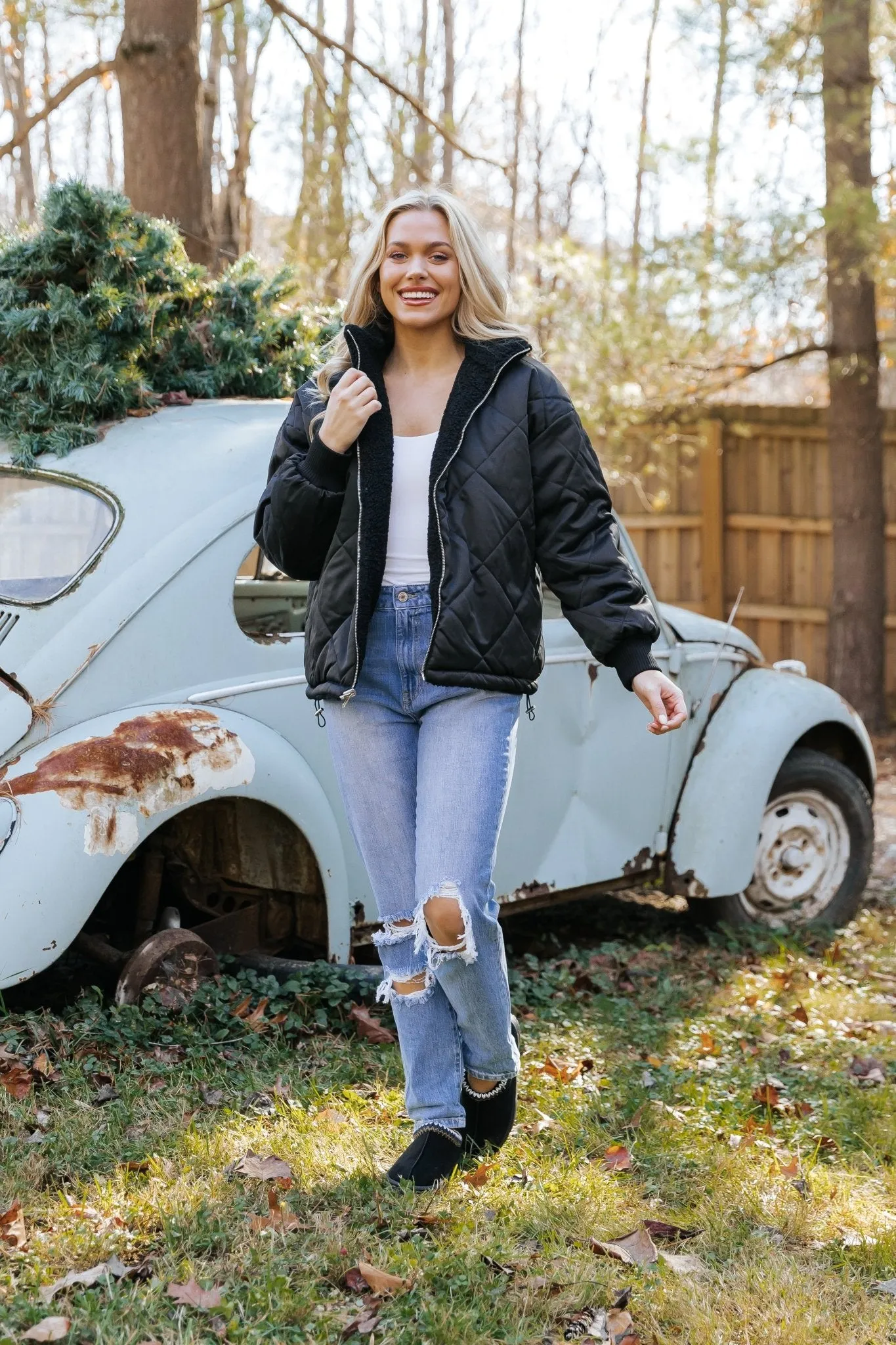 Black Reversible Faux Fur Puffer Jacket