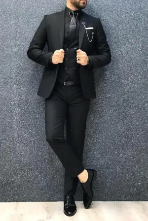 Black Three Piece Suit Men Formal Fashion Black Suit Wedding Prom Wear Slim Fit Black Suits Groomsmen Bespoke Suits Gift For Him