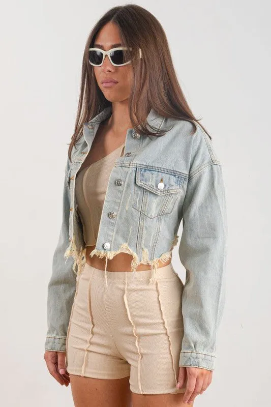 Blue Unity Eye Crop Denim Jacket