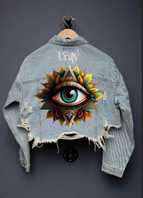 Blue Unity Eye Crop Denim Jacket