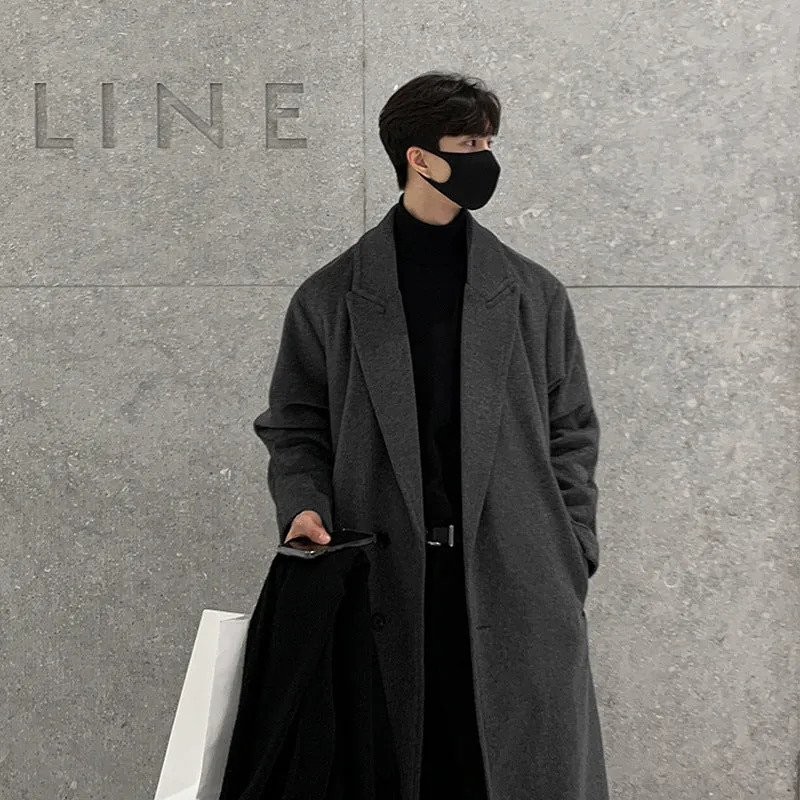 Bonsir frat outfits Woolen Coat 2024 New Men's High-Grade Winter Thickened Long over-the-Knee Korean Woolen Coat