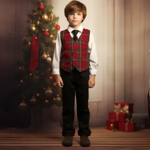 Boys Red Plaid Christmas Occasion Suit Set 2T-7