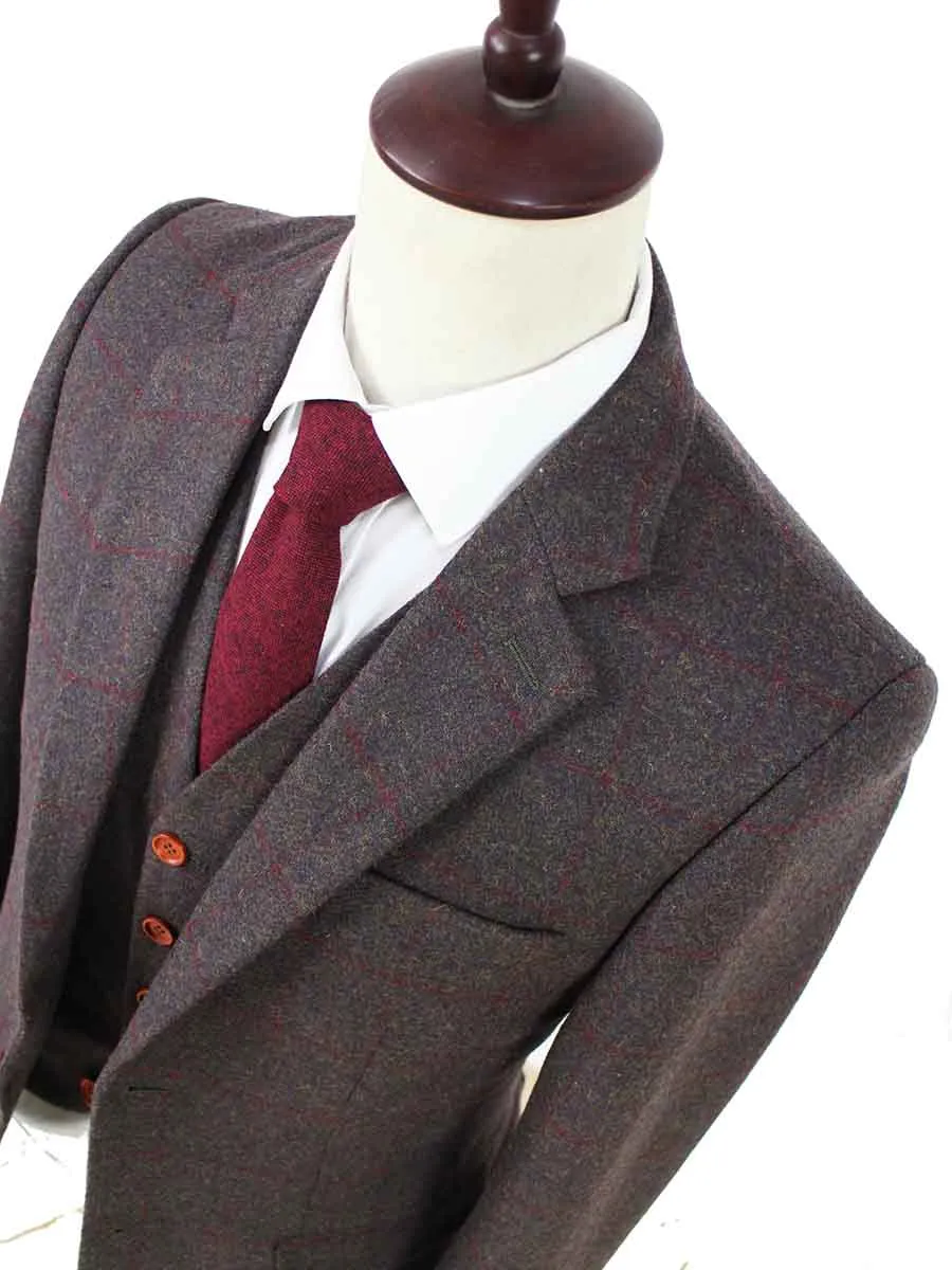 BROWN GREEN PLAID TWEED 3 PIECE SUIT