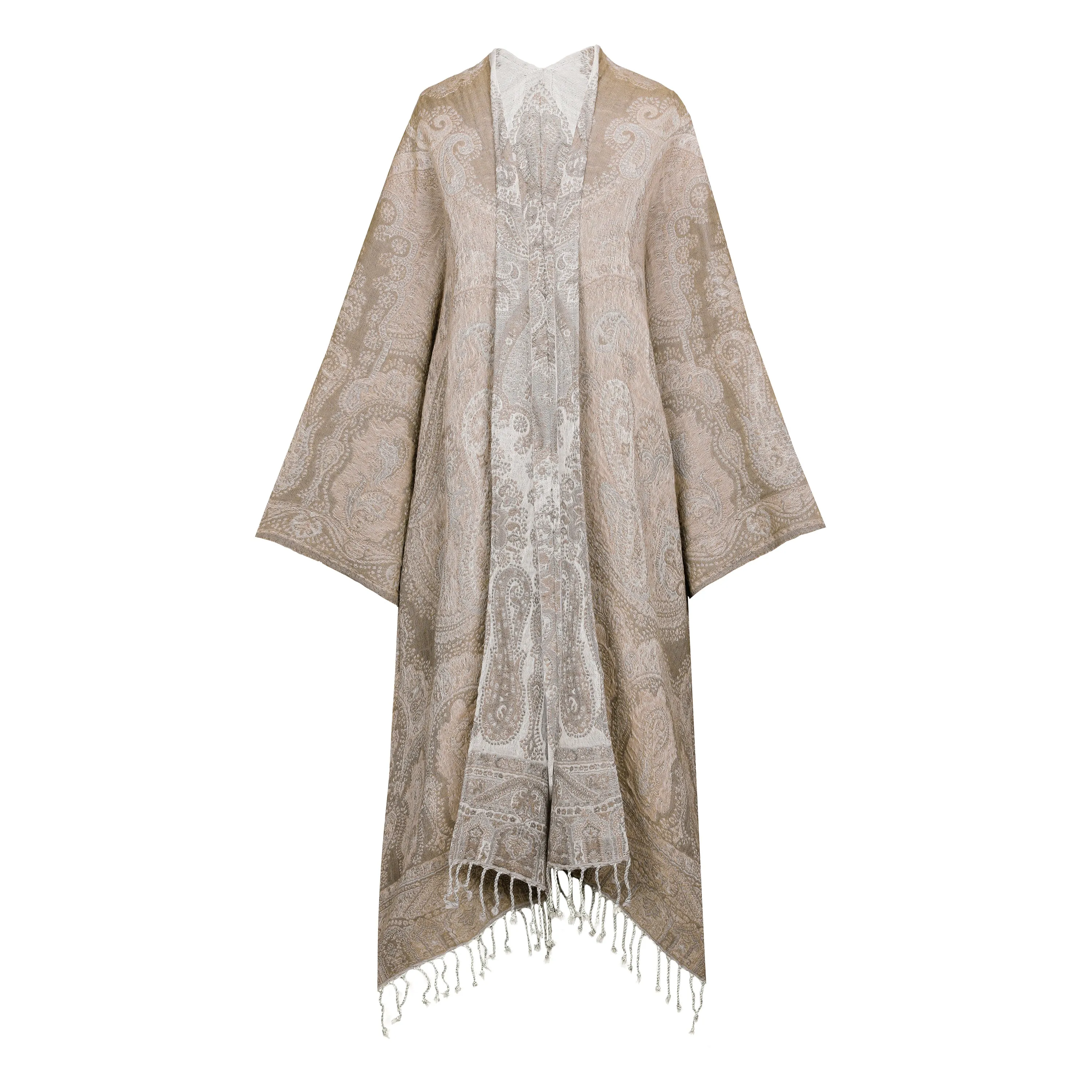 Brunellino Paisley Boiled Wool Kimono Coat Reversible