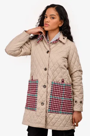 Burberry Beige/Burgundy Quilted Tartan Patterned Reversible Coat Size 14Y