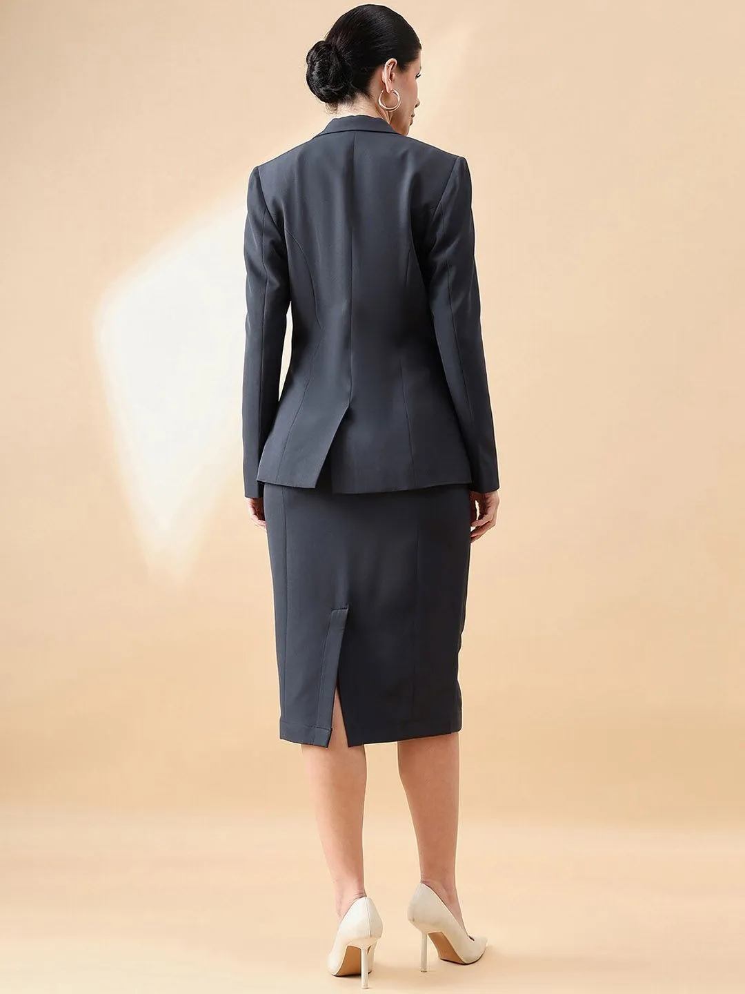 Business Formal Stretch Skirt Suit - Dark Grey