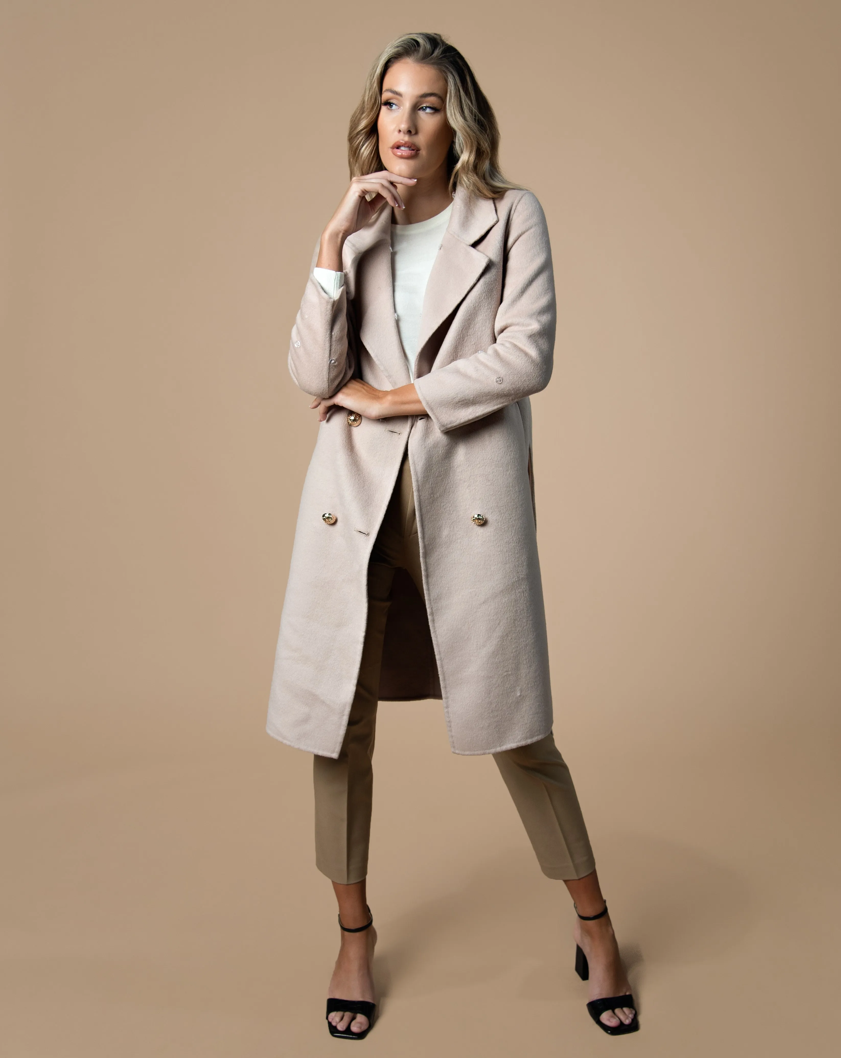 Camel Cashmere Faux Fur Coat