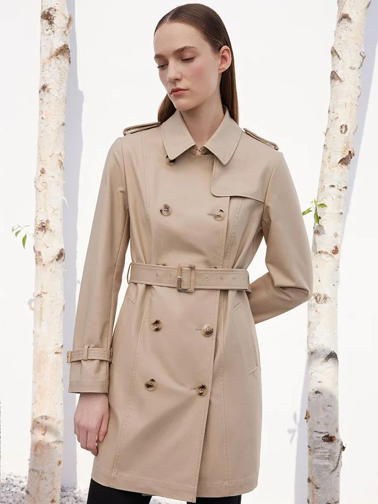 Camel Double-Breasted Trench Coat