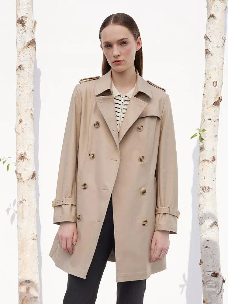 Camel Double-Breasted Trench Coat