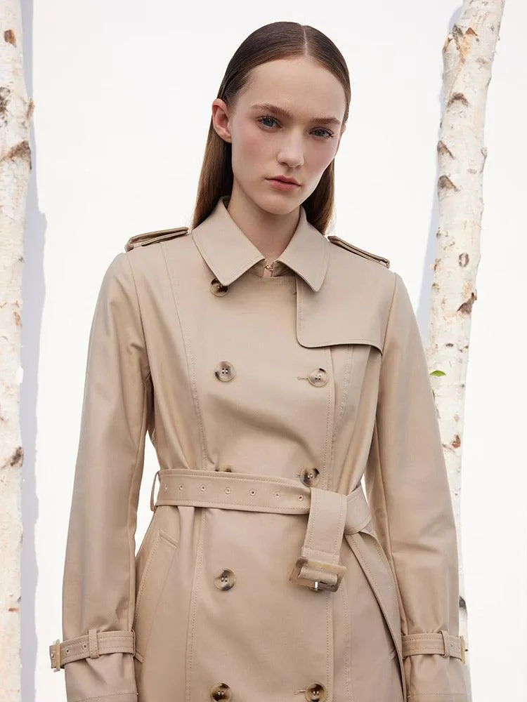 Camel Double-Breasted Trench Coat