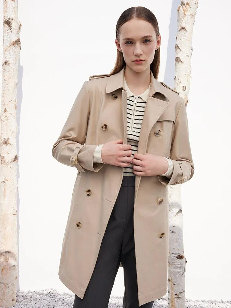 Camel Double-Breasted Trench Coat