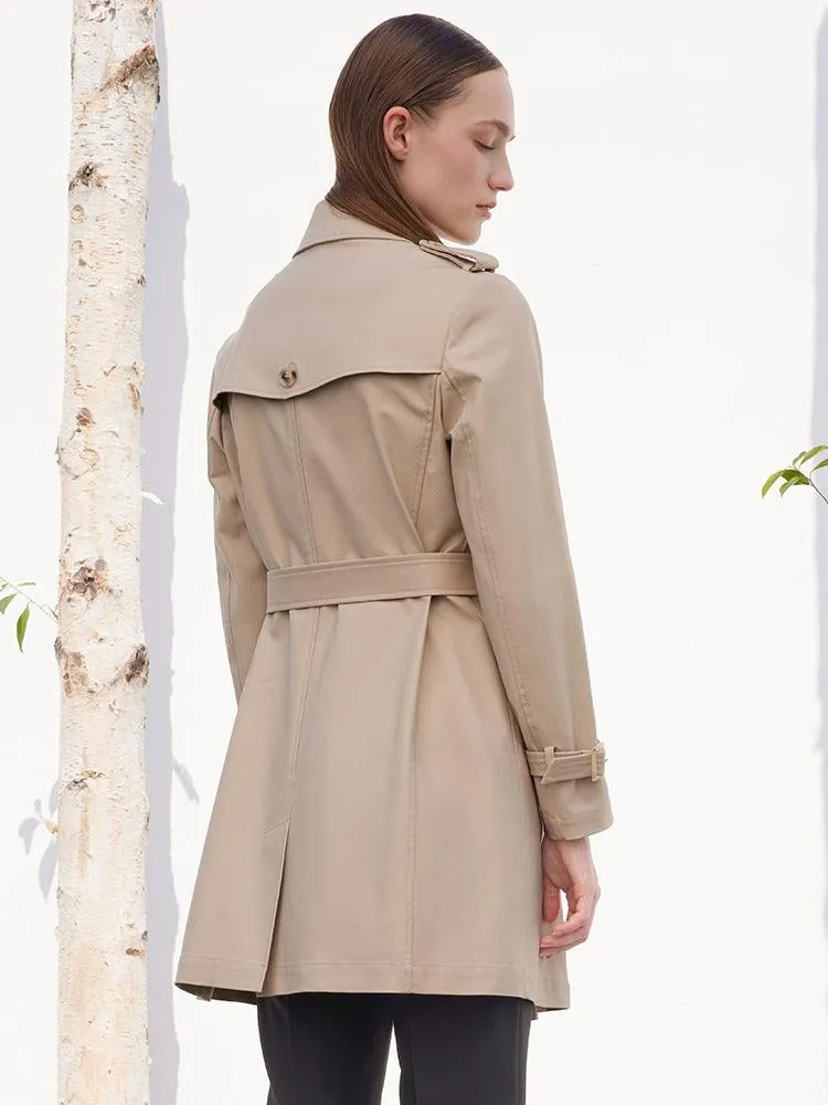 Camel Double-Breasted Trench Coat