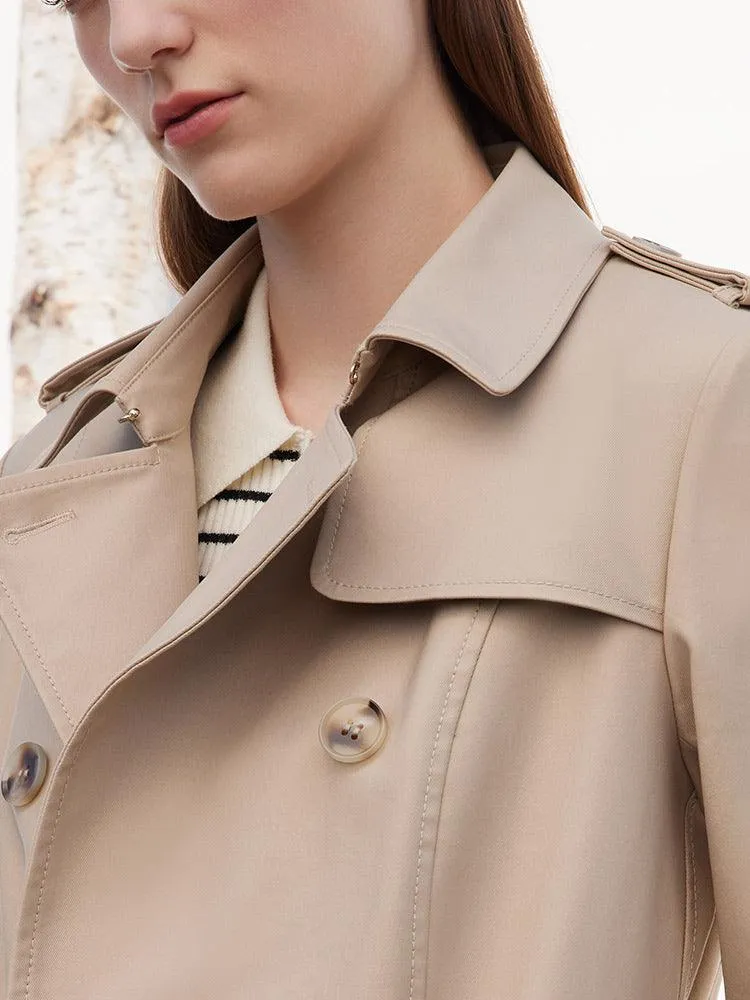 Camel Double-Breasted Trench Coat