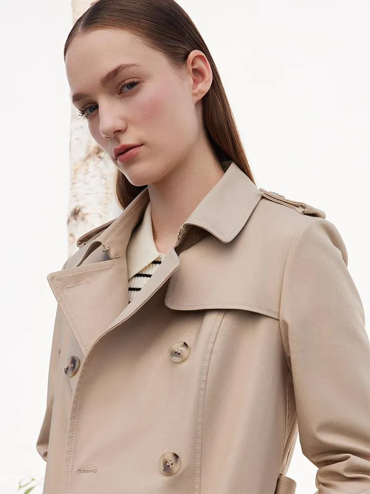 Camel Double-Breasted Trench Coat