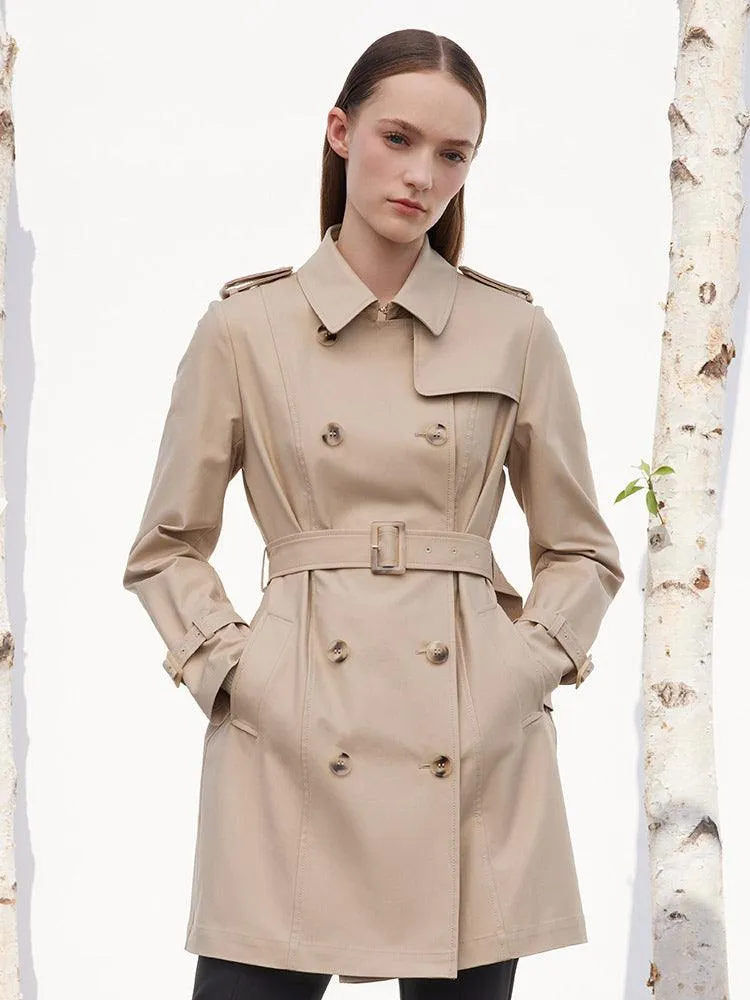 Camel Double-Breasted Trench Coat