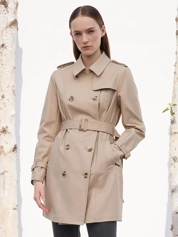 Camel Double-Breasted Trench Coat