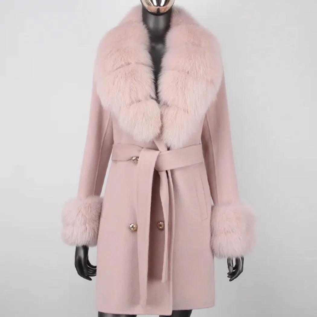 Cashmere Wool Coat with Fox Fur