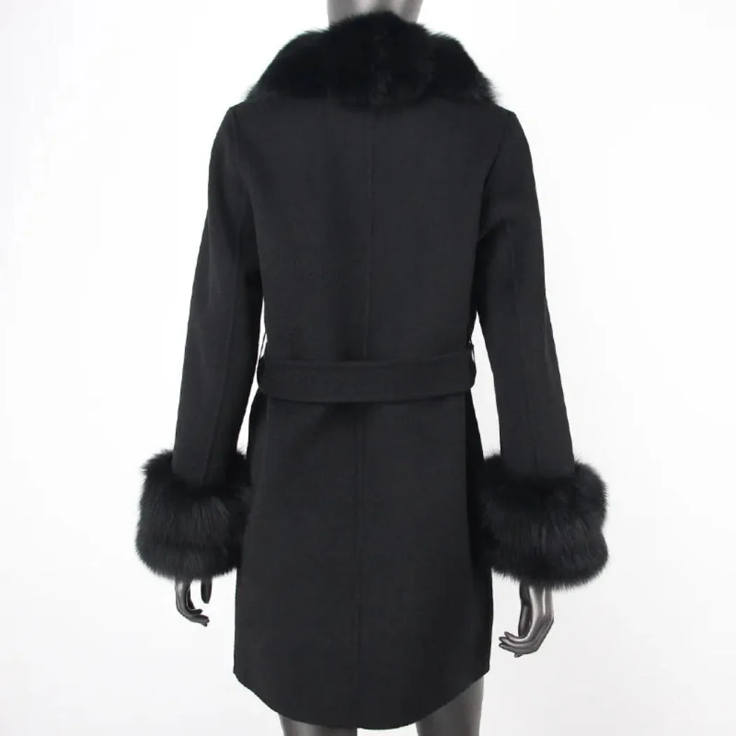 Cashmere Wool Coat with Fox Fur